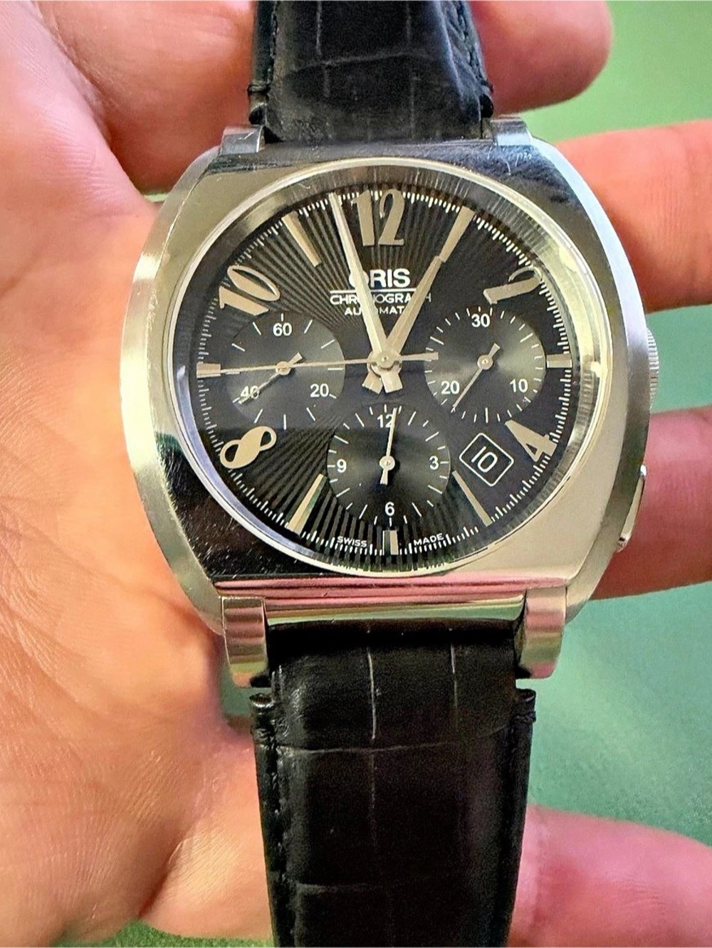 Oris Frank Sinatra Automatic Chronograph Watch Black Dial Ref 7574 Cal 676 Runs